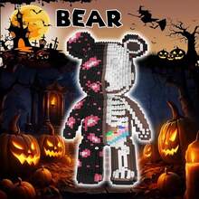 Juego de microbloques de construcción de oso esqueleto de Halloween (3688 piezas), bloques de construcción de oso animal, regalo para adultos y niños - Oso salpicado - Ver 2