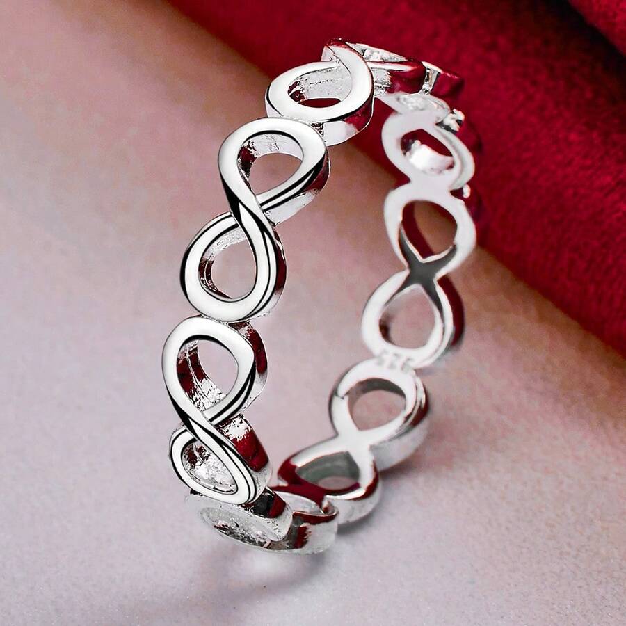 Anillo de Plata de Ley 925 Número 8 para Mujer Hombre Moda Boda Compromiso Fiesta Regalo Joyería con Encanto - Plateado - Ver 1