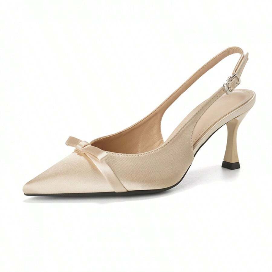 Pointed Toe High Heels Closed Toe Backless Sandals 2025 Spring Summer New French Style Stiletto Bow Elegant Versatile Shallow Mouth - Rượu sâm banh - Xem 1