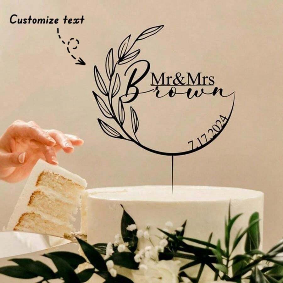 1 件个性化婚礼蛋糕装饰,定制多色婚礼蛋糕装饰,生日蛋糕装饰,先生和夫人蛋糕装饰,带有日期、情侣姓名和日期设计,非常适合生日、结婚纪念日、情人节、婚礼必需品 - 彩色 - 查看 1