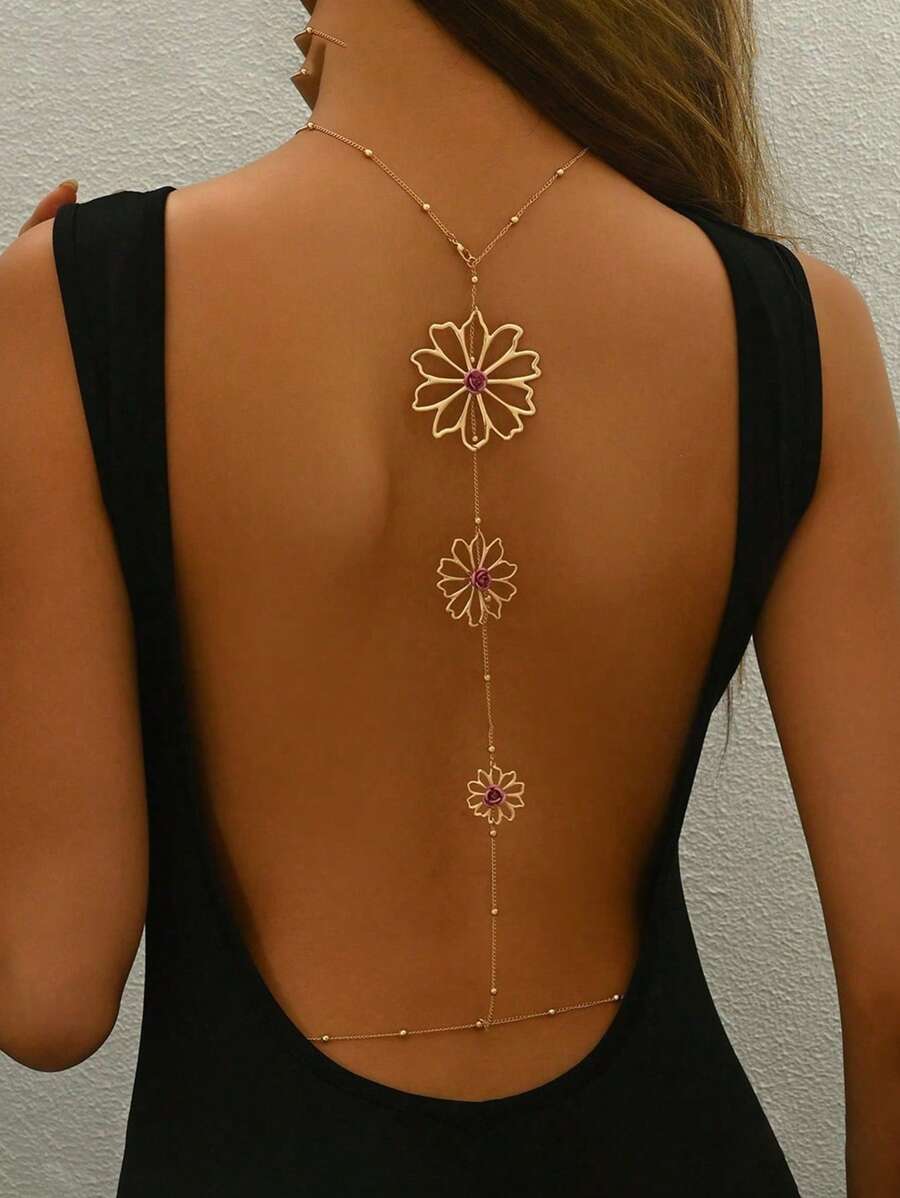 1pc Minimalist Floral Fashion Elegant Backless Waist Chain Suitable For Summer Wear