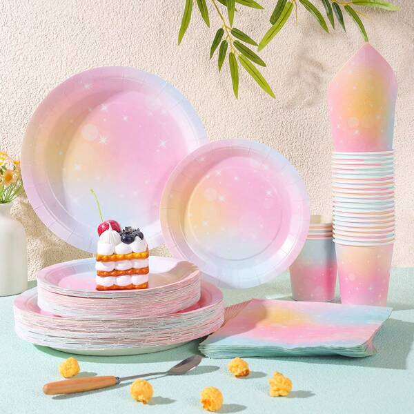 Set de vaisselle jetable fantaisie violet, assiettes, serviettes et gobelets de 7/9 pouces, fournitures de fête d'anniversaire, assiettes, serviettes et gobelets en papier jetables, convient pour la décoration de fête d'anniversaire
