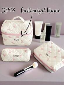 (Customized) 3pcs Quilted Cosmetic Bags Set, Personalized Name, Cute Ladies Makeup Bag, Floral Pattern Cosmetic Pouch Set, Travel Toiletry Organizer, Makeup Case, Gift For Valentine's Day, Mother's Day, Graduation, Bridal Party,Multi-Functional,Ornamental,Letter,Solid Color,Exquisite,Stylish,Vintage,Modern,Colorful,Leisure,Basics,Casual,Soft,Unique,Customized,Personalized,Custom,Ideal Gifts For Her,Girlfriend,Her,Grandparents,Family,Boyfriend,Friends,Multi-Functional,Ornamental,Letter,Solid Color,Exquisite,Stylish,Vintage,Modern,Colorful,Leisure,Basics,Casual,Soft,Unique,Customized,Personalized,Custom,Ideal Gifts For Her,Girlfriend,Her,Boyfriend,Friends,Looks Of Party,Beauty & Health,Customized Makeup Bags