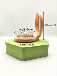 2 件装带镜子的折叠发梳，适合普通发质 - 便携式迷你按摩梳，带软塑料刷毛 - 可爱卡通设计气垫发刷，气垫梳，适合日常携带，便携，适合随时使用，旅行，化妆补妆，礼物