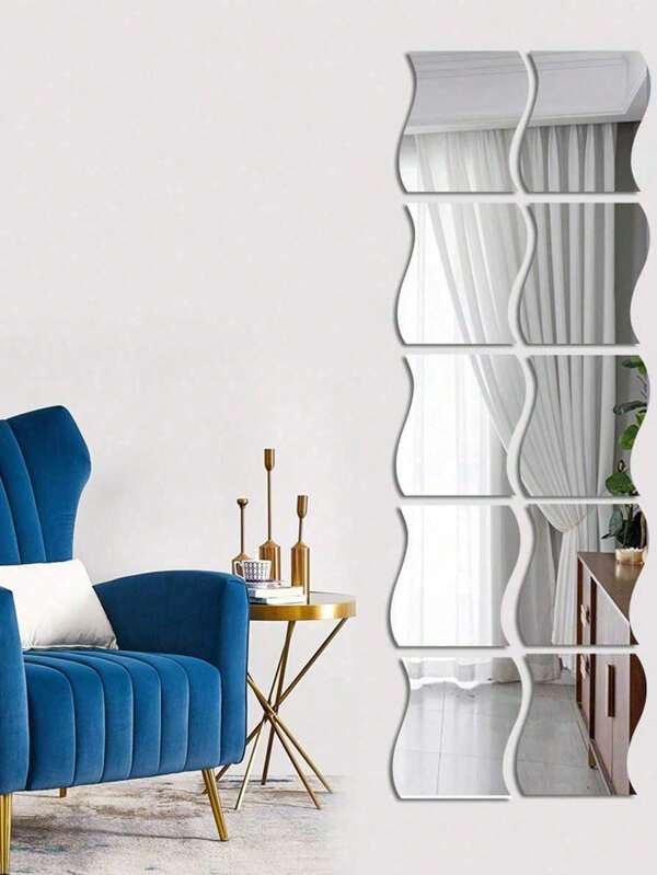 Conjunto com 6/12 adesivos geométricos ondulados para espelho, adesivos de parede de acrílico com arte 3D DIY, adesivos de parede autoadesivos à prova d'água, para decoração de parede de sala de estar, quarto, sofá e TV, decoração de parede para escritório, azulejos de espelho à prova d'água sem furadeira, fáceis de instalar e versáteis, itens essenciais para a volta às aulas, sem necessidade de remover a película externa! Melhores presentes de aniversário (decorações, não podem ser usadas como espelhos, pois causam distorção)