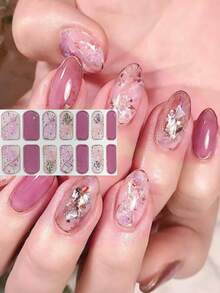 春夏女士派对旅行美甲贴纸，3D扎染大理石纹亮面美甲箔贴 - 彩色 - 查看 1