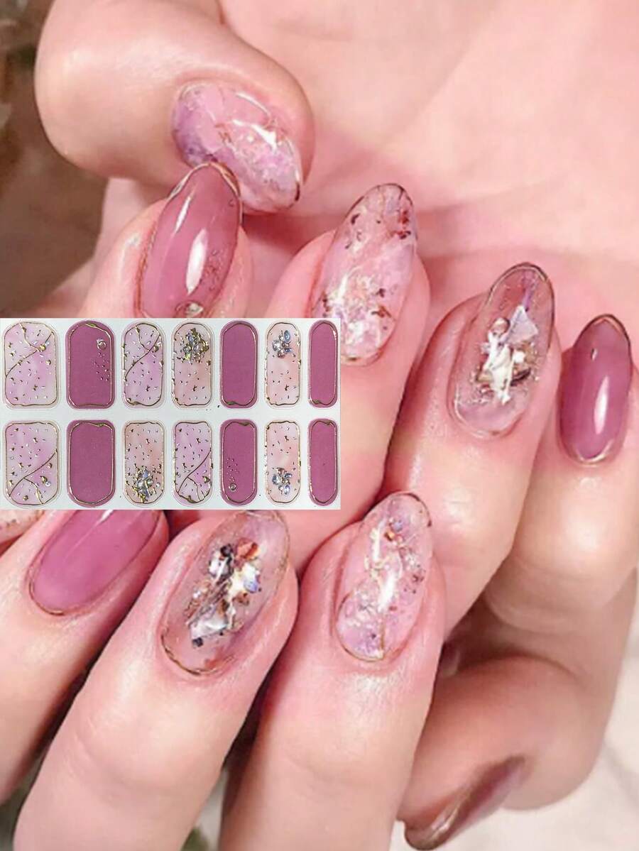 春夏女士派对旅行美甲贴纸，3D扎染大理石纹亮面美甲箔贴 - 彩色 - 查看 1