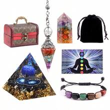 Colorful Crystal Gravel Pendulum, Bracelet, Hexagonal Column, 5cm Pyramid Craft Set, Retro Jewelry Box Packaging, Suitable For Friends As Gifts, The First Choice For Home Decoration
