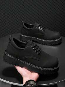 男士巴黎圆头休闲厚底增高哑光黑色德比乐福鞋 Old Money Chic 秋季 - 單色 - 查看 14