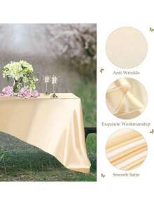 1pc Champagne & Black Satin Table Cloth, Wedding Decoration, Party Table Cloth - Multicolor - View 7