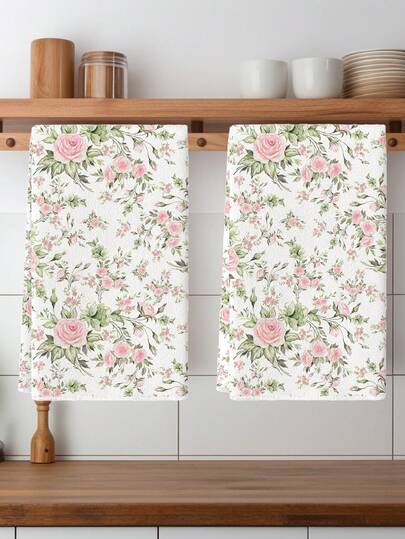 2Pcs Flower And Bird Kitchen Towels Watercolor Plaid Rose Flower Sunflower Bird Butterfly Pattern Farmhouse Napkins Kitchen Dishwashing Hand Tea Towel Kitchen Dry Cleaning Dish Towels For Kitchen Restaurant Dining Table