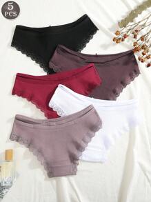 5pcs Women's Lace Patchwork Comfortable Breathable Bowknot Decor Briefs, Ladies Underwear