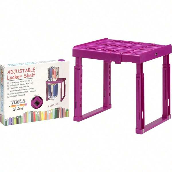 Adjustable Locker Shelf - Strong ABS Plastic - Width Adjusts From 8"-12.5" & Height Adjusts From 9 3/4"-14" - Patented Design - Beware Of Cheap IMITATIONS - (Magenta)