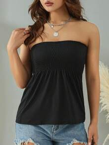 Women Tube Tops Solid Floral Leopard Print Sleeveless Tank Tops - Negro - Ver 1