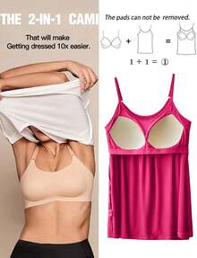 Plus Size Women's Cami With Built In Bra Flowy Tank Top Swing Pleated Shirt Camisole Adjustable Spaghetti Strap With Shelf Bra Cup Pad Loose Tops Summer Beach Casual S-4XL - Màu Hoa hồng đỏ - Xem 2