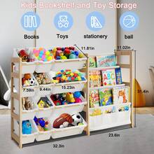 2 In 1 Kids Bookshelf And Child Toy Storage Organizer With 12 Toy Bins And 4 Tier Book Shelf For Playroom, Classroom, Nursery Room, Bedroom, Kindergarten, School, Perfect Gift For Christmas, Halloween, Thanksgiving, Easy To Installation,Space Saving - WJSN-1 - 查看 5