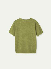 FOR BEAUTY Spring And Summer And Autumn New Women's Simple Temperament Commuting Pullover, Street Elegant College Casual Style, Small Round Neck Green Solid Color Christmas Knit Top - Xanh thảo quả - Xem 6