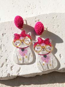 Funny Cute Statement Dancing Cat Drop Dangle Earrings For Women, Girls, Summer, Winter, Vacation, Holiday, Beach Party, Gift For Her, Couple Gift