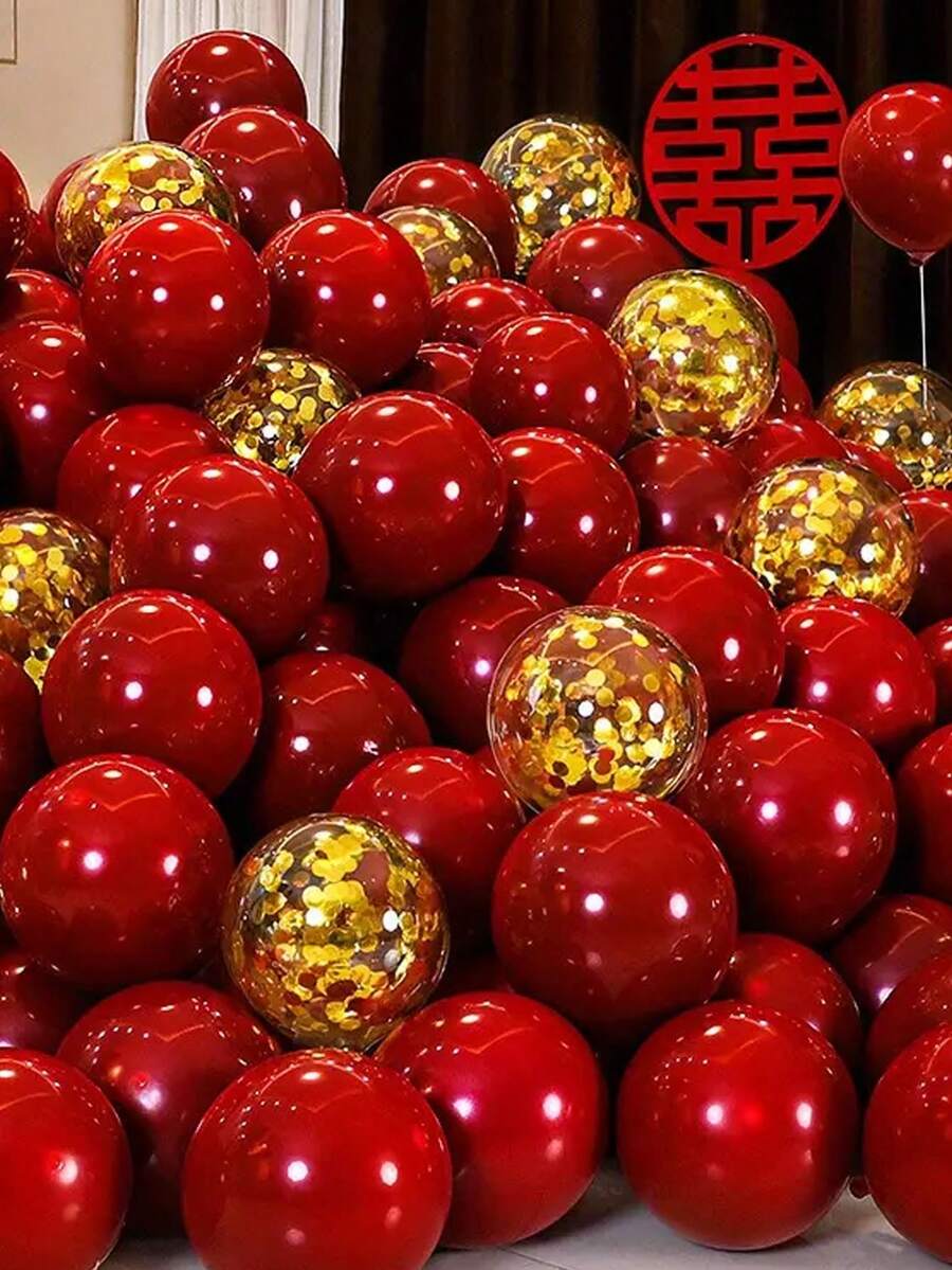 50個金屬粉色與亮粉色乳膠氣球,適用於婚禮、生日派對、週年紀念、畢業典禮、節日、母親節,室內/戶外居家房間裝飾,箔片亮片氣球 - 彩色 - 查看 1