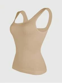1 Peça Top Modelador sem Costura Preto Plus Size para Controle da Barriga Feminino, Levemente Esculpido, Cintura Modeladora Fina e Afunilada, Shapewear para Achatamento da Barriga