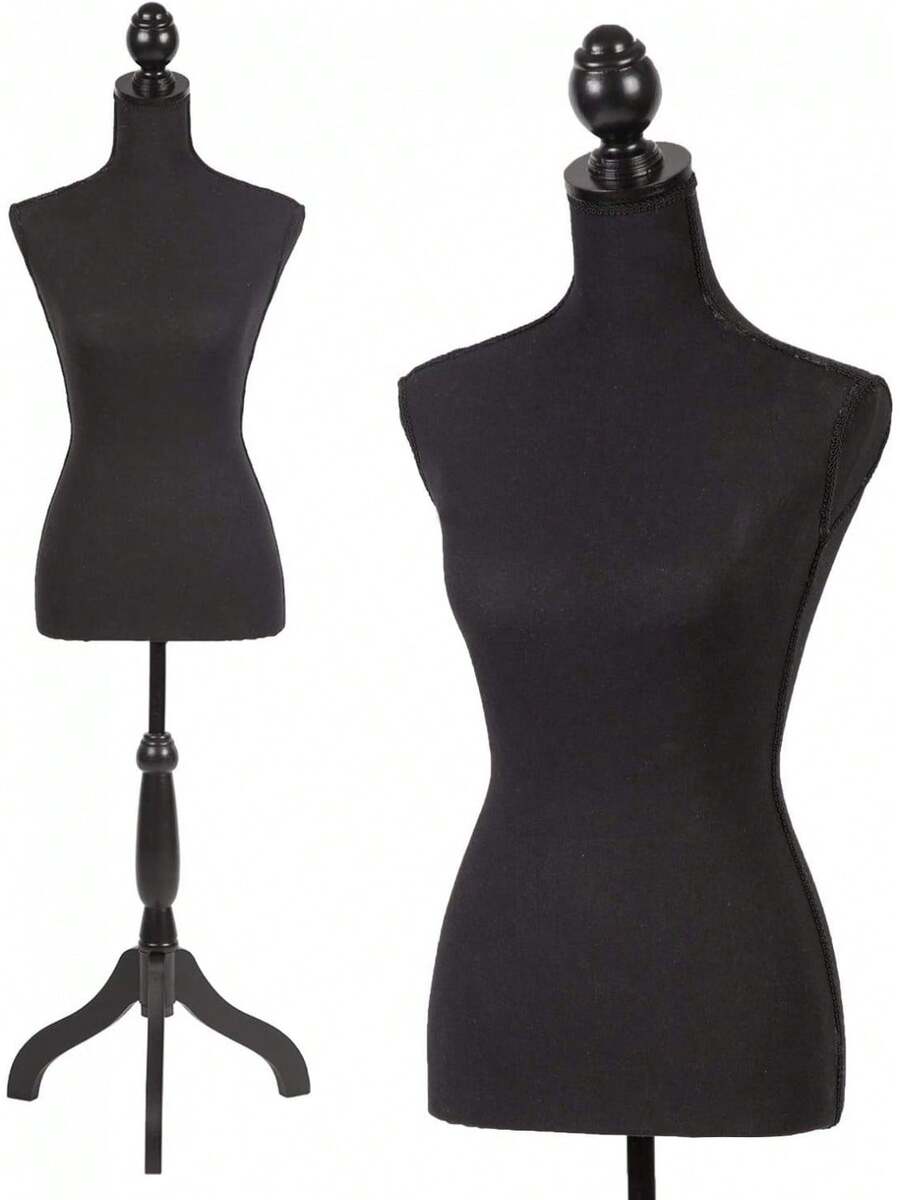Female Mannequin Torso Dress Form Manikin Body With Wooden Tripod Base Stand Adjustable 60-67 Inch For Sewing Dressmakers Dress Jewelry Display,Black - 黑色 - 查看 1