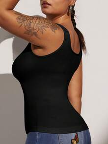 1 件女士无缝黑色加大码收腹塑身上衣，轻微塑形平坦腹部紧身塑身衣腰部训练器 - 黑色 - 查看 8