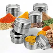 4 Packs, Magnetic Spice Jar, Wall Mounted Stainless Steel Spice Jar, With Lid And Small Hole, Rust Free, Easy To Clean