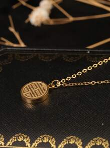 1 conjunto de colar com pingente "Fu" e "Xi" estilo chinês em tom de ouro 18K, brincos e anel, vintage, elegante e versátil, adequado para uso feminino em festas, presente de aniversário
