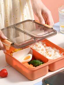 Set de 2 cajas de almuerzo prácticas y portátiles con compartimento sellado de una sola capa, caja bento con cuchara incluida, útiles escolares - Multicolor - Ver 4