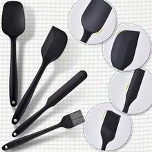 Silicone Cooking Spatula Set, Set With One Piece Design, Nonstick Rubber Spatula Kitchen With Stainless Steel Core For Cooking, Baking, And Mixing - Black