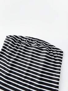 Women's 2 Piece Striped Sets Strapless Crop Top Elastic Waist Wide Leg Long Pants Y2k Casual Comfy Loungewear Set Summer Streetwear Vacation Outfit - 黑色 - 查看 6