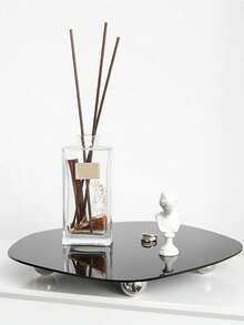 1 件简约黑色和银色亚克力镜面不对称形状桌面装饰，艺术斯堪的纳维亚风格装饰，摄影道具