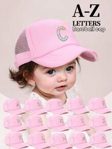 1pc A-Z Letters Baseball CapBaby Boy Toddler Softbrim Pink Sun Baseball Cap, Suitable For Boys And Girls Daily Outing Summer Baby Items Peaked Cap - 1PC - View 1