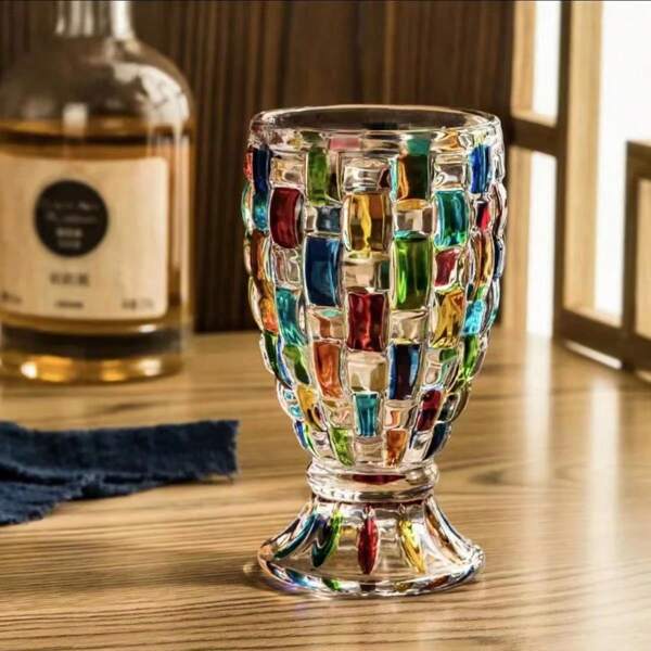 Vasos de whisky de vidrio coloreado pintados a mano, vasos de agua de cristal coloreado libres de plomo, cristalería vintage para beber bourbon, cócteles, coñac
