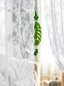 1pc White Floral Lace Sheer Curtain, Modern Minimalist Polyester Jacquard Window Curtain Suitable For Living Room, Bedroom, Outdoor Party, Home Use