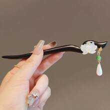 1pc Retro Lotus Wood Hairpin, Women Hanfu Tassel Bun Stick Hair Clip, Minimalist High-End Daily Hair Accessory,Hair Accessories Hair Styling Pins Hair Bun Maker Bun Hair Piece, School Stuff