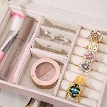 1pc Luxury Leather 3-Drawer Jewelry Box, Travel Carrying Jewelry Organizer For Earrings, Necklaces & Other Accessories With Lock