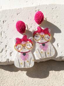 Funny Cute Statement Dancing Cat Drop Dangle Earrings For Women, Girls, Summer, Winter, Vacation, Holiday, Beach Party, Gift For Her, Couple Gift