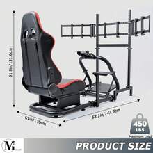 Minneer 50mm Large Round Tube Racing Simulator Cockpit With Red Seat & Triple Screen Display Stand Fits For G29/G920/G923 T300RS, Excluding Steering Wheel Pedals Shifter - Red - View 3