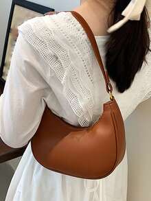 时尚百搭休闲简约新月腋下手提包 - 棕色 - 查看 6