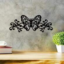 CIF BUY 1 pieza Decoración de pared con logo de mariposa, silueta de mariposa de metal forjado, decoración de jardín, decoración de habitación, decoración de pared, colgante de pared de metal. También adecuado para balcones, terrazas y guarderías. Puede agregar un toque de elegancia a estas áreas.