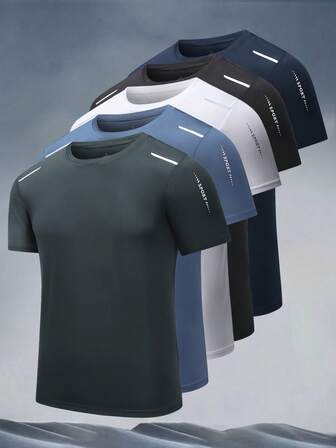 Men's Summer Ice Silk Printed Short Sleeve T-Shirt, Casual Sports Breathable Quick-Dry Tops