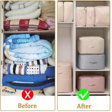 Ultra Space Saving Self Compression Organizer Extra Large Jumbo Zippered Storage Bag For Closet King Comforter, Pillow, Quilt, Bedding, Clothes, Blanket Organizers Carry Handles Can Be Compressed Storage And Organization Moving Bags Pink/Beige/Blue Bag For School School Accessories School Stuff