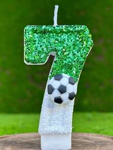 1pc Creative Soccer Digital Dual Tone Birthday Candle Cake Decoration For DIY, Anniversary, Party, Back To School Valentine Day - Green - View 9
