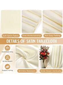 102 X 58 Inch Satin Tablecloth, Rectangular Bed Skirt, Silky Fabric, Champagne Color Party Tablecloth Suitable For Rectangular Dining Tables, Parties, Holidays, Weddings (Ivory White) - Beige - View 5