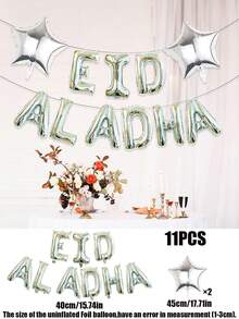 Set de 11 globos de letras de 16 pulgadas en dorado, plateado y rosa con globos estrella de 18 pulgadas para la decoración del Eid al-Adha - Multicolor - Ver 7