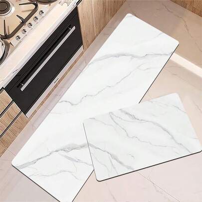 1pc Black & White Marble Pattern Kitchen Mat - Washable Nylon Carpet, Anti-Slip Heat Insulation Absorbent Easy To Clean, Minimalist Nordic Style, Suitable For Entryway, Laundry Room, Table, Pet Feeding, Modern & Fashionable, Ideal Gift