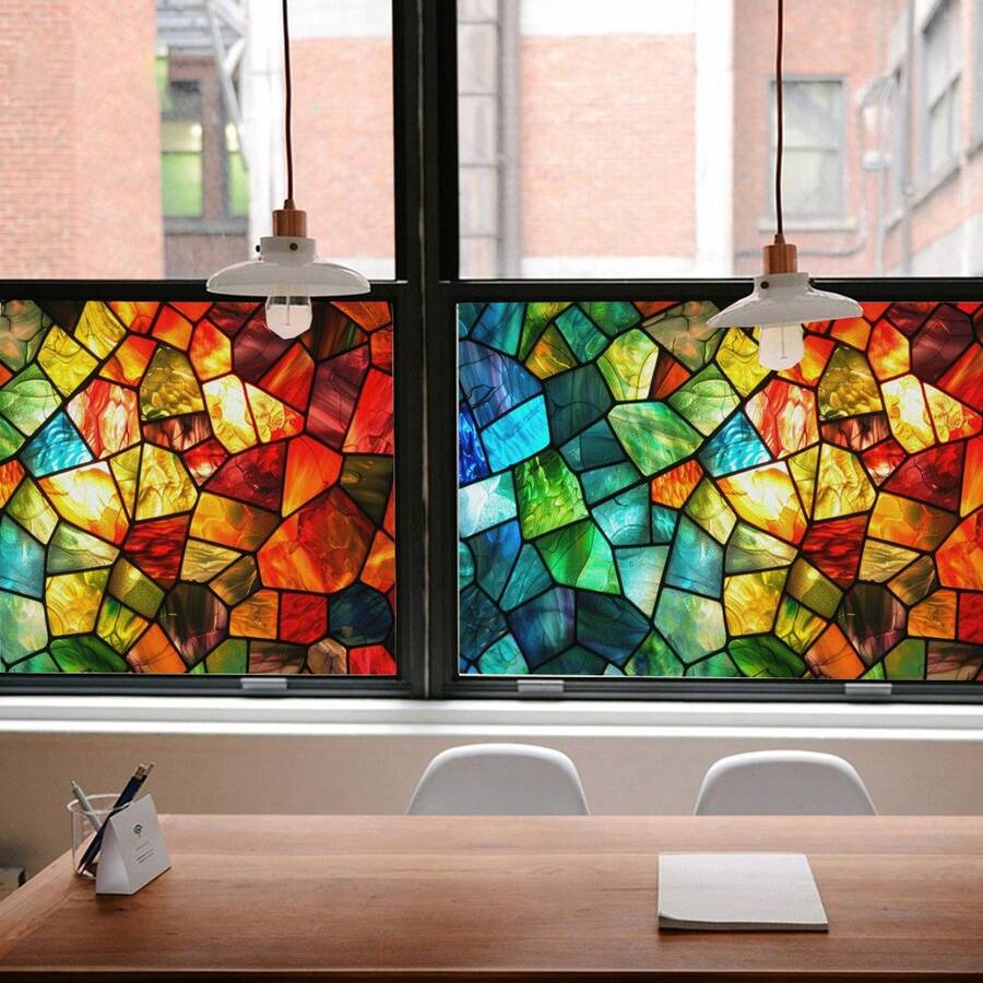 1 Stück Buntglas Fensterfolie, dekorative Fensterfolie mit abstraktem Statik-Klebeeffekt, nicht klebend, Fensterdekoration für Zuhause, Büro, Wohnzimmer, Toilette, Küche, Tür und Fenster
