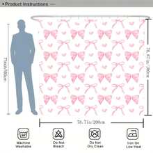 1 pieza Cortina de ducha con estampado de lazo rosa, decoración del hogar para el baño, incluye ganchos gratis, lavable a máquina, tela de poliéster tejida, adecuada para todas las estaciones, accesorio esencial de vuelta al colegio para el baño - Multicolor - Ver 4