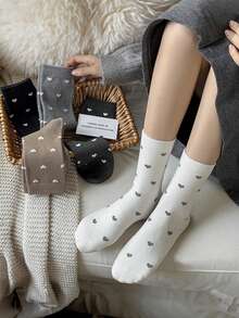 5 Pairs Women's Heart Pattern Mid-Calf Socks, Fashionable And Versatile, Suitable For All Seasons - Multicolor - View 4